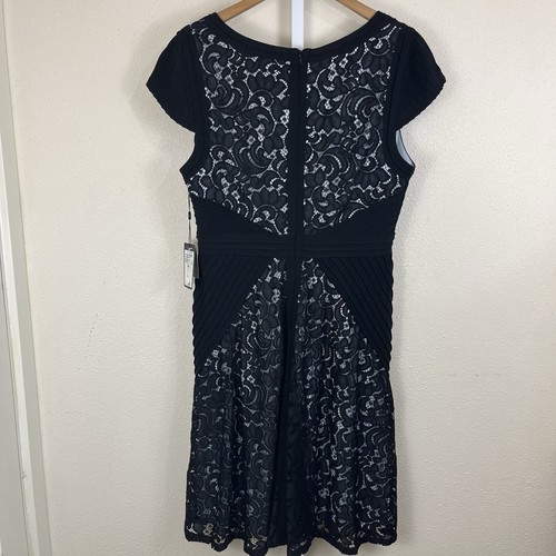 NWT Adrianna Papell Lace Cap Sleeve Fit Flare Dress Size 14 Black - Picture 3 of 6