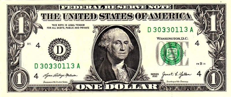 $1 2021 Fancy Serial  Uncirulated CU D30330113A