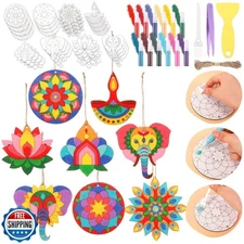 Weekgrat 24 Pcs 4 Inch Sand Painting Mandala Coloring Craft Kits Animal Woode