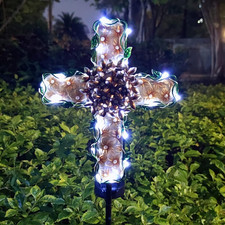 38Inch Cross Garden Solar Lights Outdoor Decorative - Solar Metal Glass Cross Ap