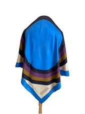 AS11 YVES SAINT LAURENT Paris Scarf Silk Geometric Arcs Pattern Blue Black Italy