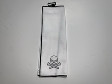 New Embroidered White Skull Golf Towel With Carabiner