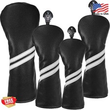 Frimon Golf Club Head Covers 4pc Black Leather Waterproof Woods Driver Set