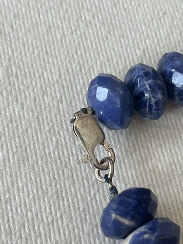 Collana di perle vintage con pietre preziose sodalite blu argento sterling - Foto 4 di 6
