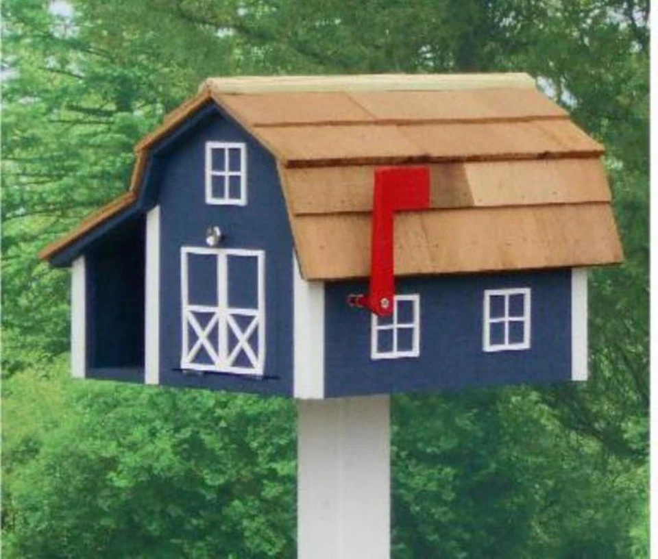 Combo de buzón Amish pintado techo de cedro con compartimento para periódicos Foto 4 de 4