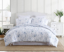 Laura Ashley Belinda Blue Floral TWIN XL Cotton Comforter SET 2pc