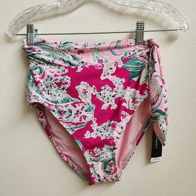 CARMEN MARC VALVO Bikini Bottoms Womens XS High Waist Pink Floral Tie Beach Swim