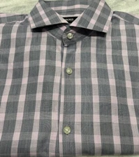 HUGO BOSS Men's Slim Fit Long Sleeve Dress Shirt, Sz 15.5, Grey/Pink Stripe