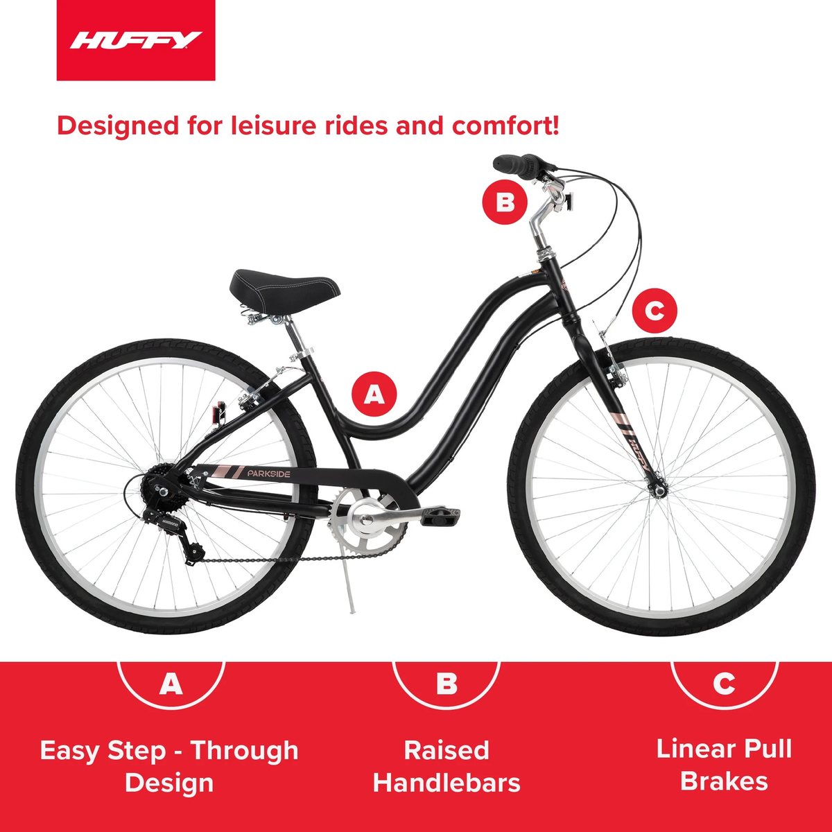 Parkside Adult Comfort Cruiser Bike, Adult 13+, 7-Speeds