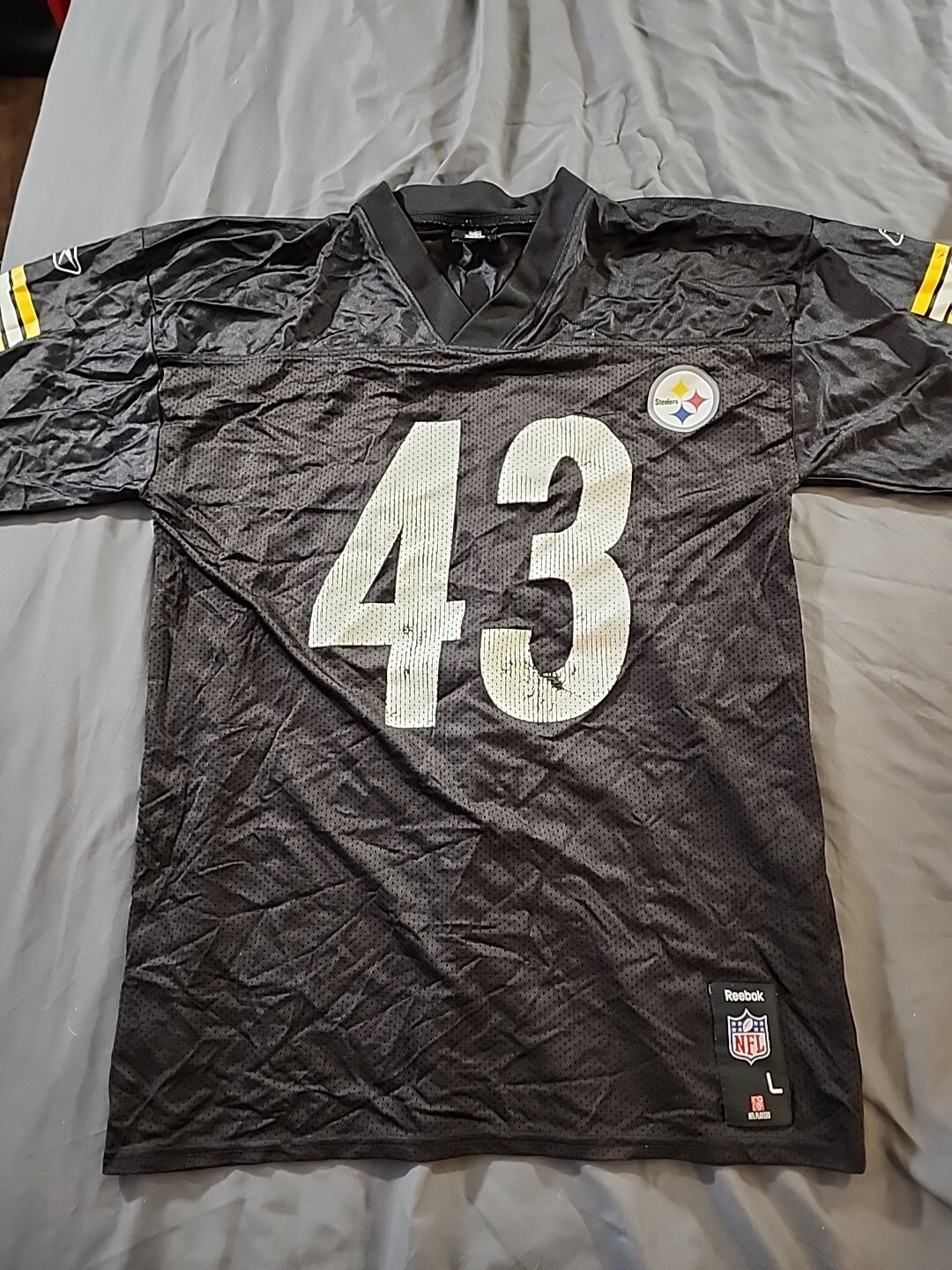 Pittsburgh Steelers Troy Polamalu Reebok Jersey Mens L Black NFL Team Apparel