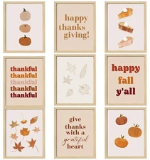AnyDesign 9 Pcs Fall Theme Boho Wall Art Prints Happy Fall Thanksgiving Paper...