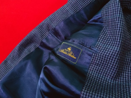 BROOKS BROTHERS Vintage Men 100% Wool Button Blue Jacket Size 38 / 48 Red Check - Picture 11 of 15