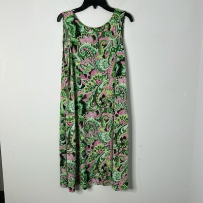 Clara Sun Woo Green Floral Paisley Sleeveless Jersey Dress Size Small