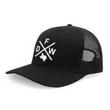 Dallas Fort Worth DFW Hat - Snapback Trucker Baseball Cap (All Black)