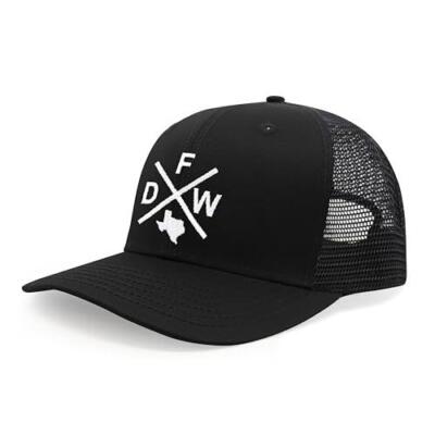 Dallas Fort Worth DFW Hat - Snapback Trucker Baseball Cap (All Black)