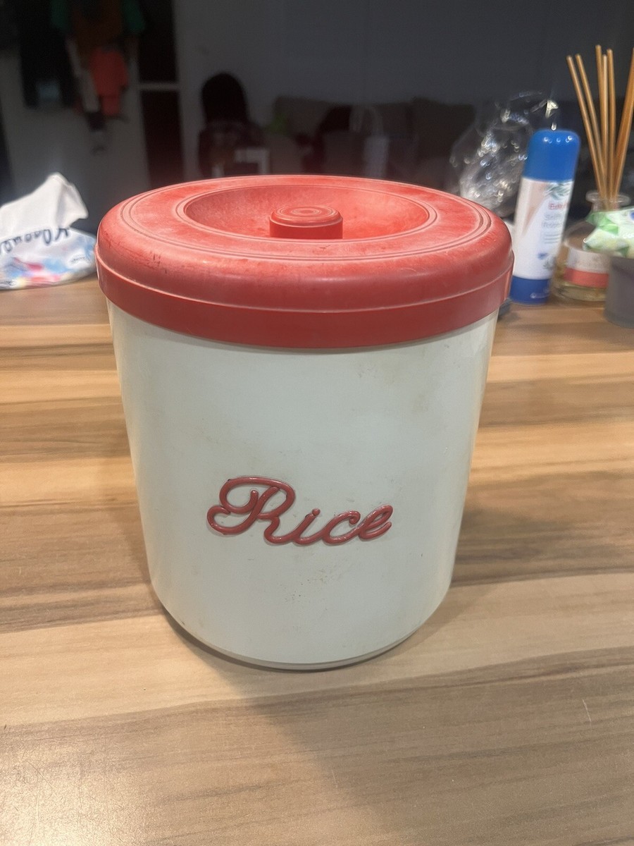 VINTAGE RETRO 1950'S NALLY WARE BAKELITE CREAM & RED RICE CANISTER