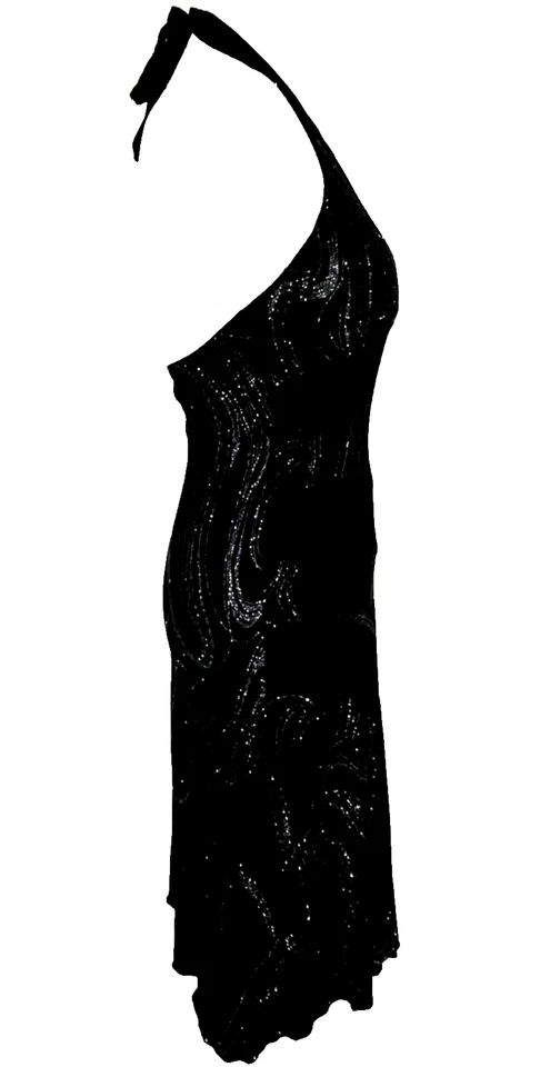 Vintage Frederick's Halter Dress Black Glitter Y2K La Belle Style Prom Party S/M - Image 4 of 4