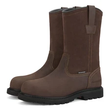 HISEA NINGO Men Steel/Soft Toe Wellington Work Boots Leather Western Cowboy Boot