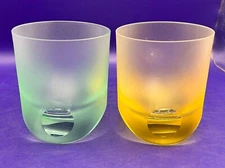 Moser Crystal TIPSY Frosted Double Old Fashioned, Round Base Pale Green & Orange