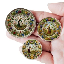 Miniature Ceramic Plates 1:12 Dollhouse Folk Art Floral Kitchen Decor Set of 3