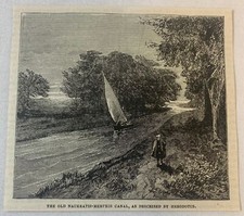 1877 magazine engraving~ OLD NAUKRATIS-MEMPHIS CANAL Herodotus ~ Egypt