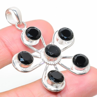 Pendentif En Argent Sterling 925 - Pierre Obsidienne Flocon De Neige - Fait Main - Inde