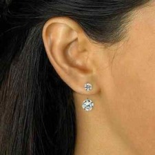 3Ct Lab Created Diamond Women's Stud Ear Jacket Drop Earrings Yellow Gold Plated