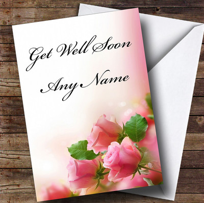 Süße rosa Rosen personalisiert Get Well Soon Grußkarte