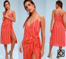 NWT Amuse Society Spaghetti Striped Pattern Wrap Dress Red/Cream Color Size XS