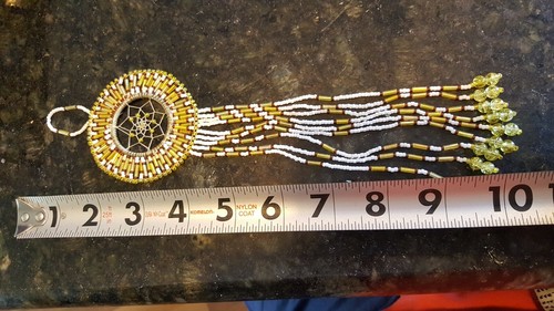 HAND CRAFTED FULLY BEADED DREAM CATCHER, Yellow, White & Amber - 第 4/5 張圖片