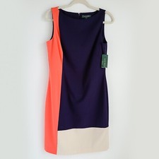 Lauren Ralph Lauren Color Block Shift Dress Womens 10 Multicolor Sleeveless New 