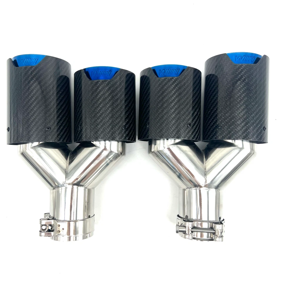 2.5'' 63mm For BMW Carbon Fiber Dual Exhaust Dual End Tip Tail Pipe Muffler Blue Foto 3 de 3