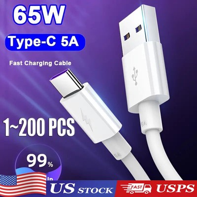 USB Type C Data Cable 5A Fast Charging USB-A to USB-C Charger lot Cord For Phone