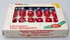 Lot 24 Vintage Glass Feather Tree Red Blue 15mm BALLS Mini Christmas Ornaments