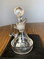 Vintage Press Glass Vinegar-Oil Cruet ODD Handle, Stopper 6.25”t. Thumbprint #52