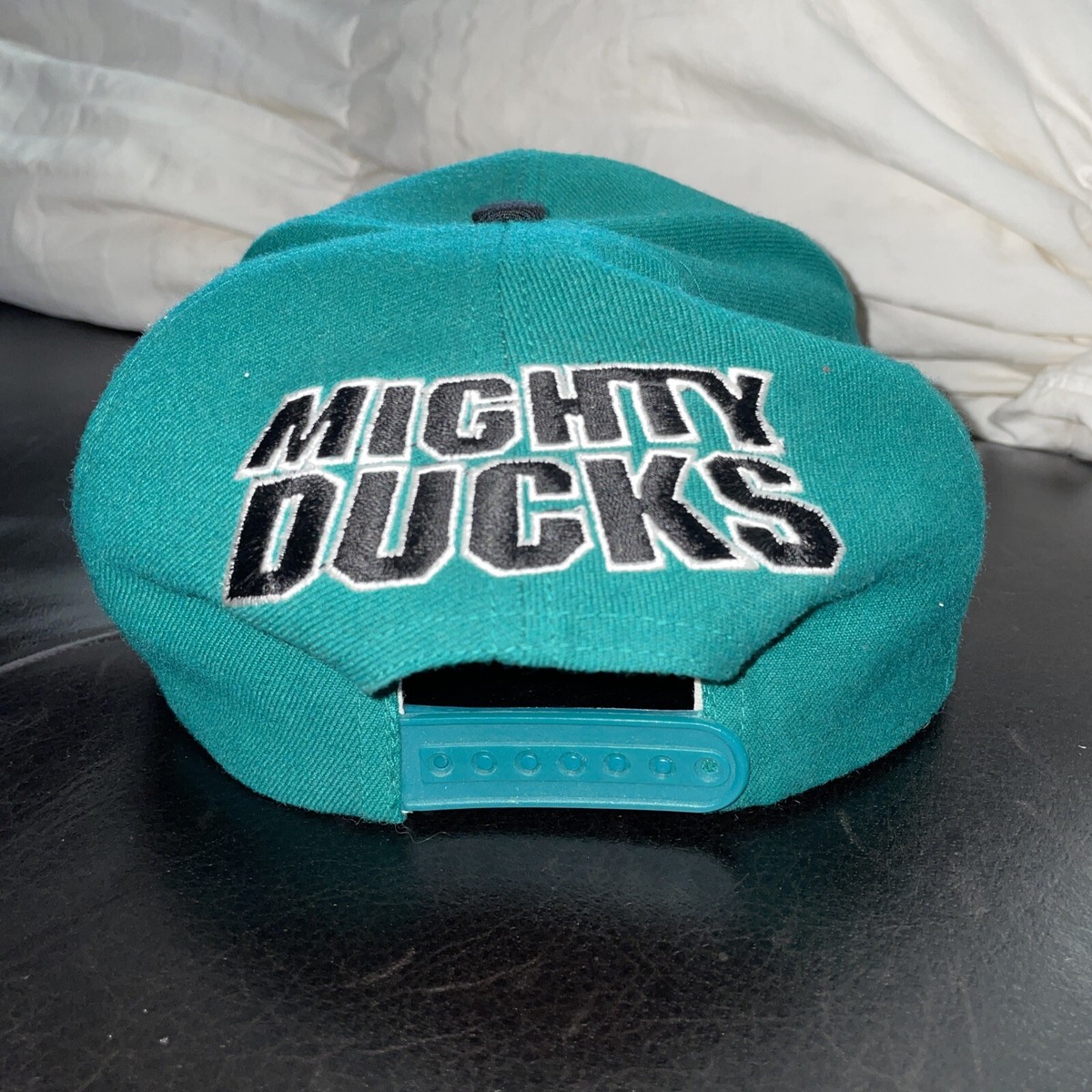 Vintage 90s Mighty Ducks Anaheim Snapback Blockhead Hat Cap NHL