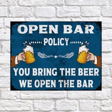 Open Bar, Retro metal Tin Aluminium Vintage Sign Garage Bar Man Cave Shed Gift