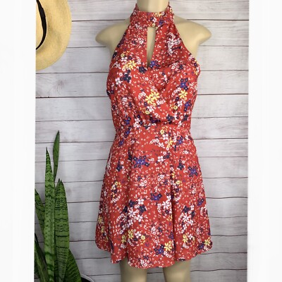 Parker Juliet Mini Dress Size Small Keyhole Cutout Red Floral Print - Main Image