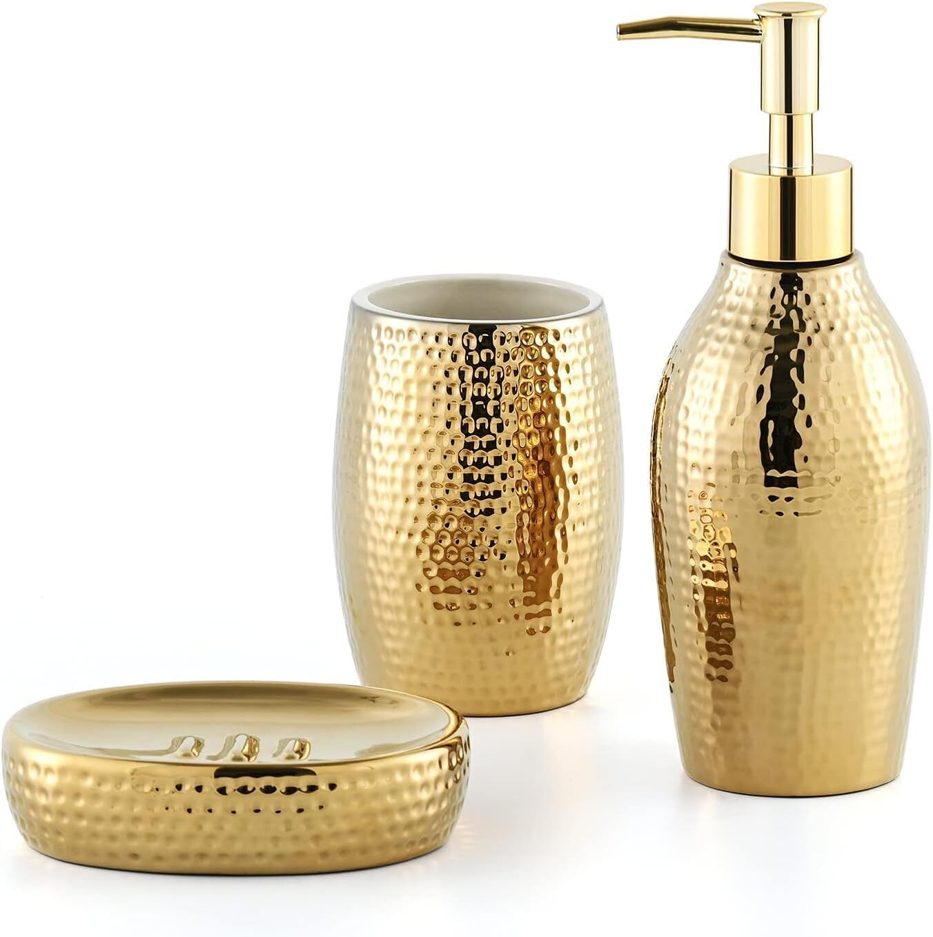 Gold Bathroom Accessory Set - 3 Piece Decorative Ceramic Bathroom Accessories