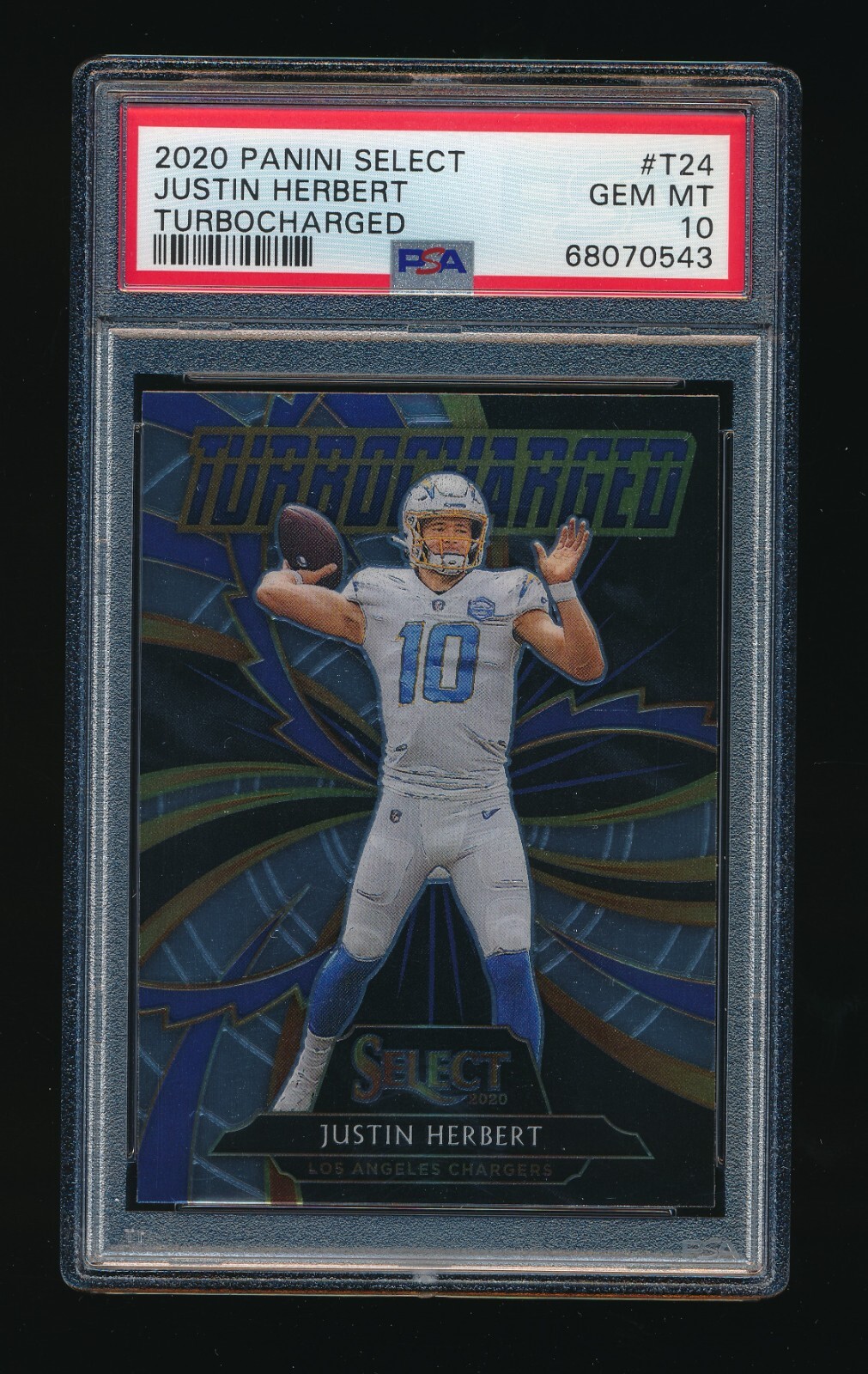 PSA 10 JUSTIN HERBERT 2020 PANINI SELECT TURBOCHARGED #24 RC ROOKIE *CHARGERS*