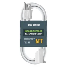 White Indoor Extension Cord 6 Ft 12/3 SJTW Heavy Duty Extension Cable with 3 ...
