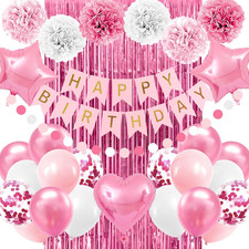 Pink Birthday Party Decorations for Girls Women Happy Birthday Banner Light Pink