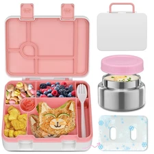 Bento Lunch Box Kids and 9oz Soup Thermo – 5.5-Cup Leakproof Kids Bento Box w...