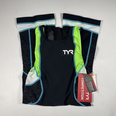 NEW TYR Women's S Short John Zip Green Black Blue CARBON Tri Suit Back $120