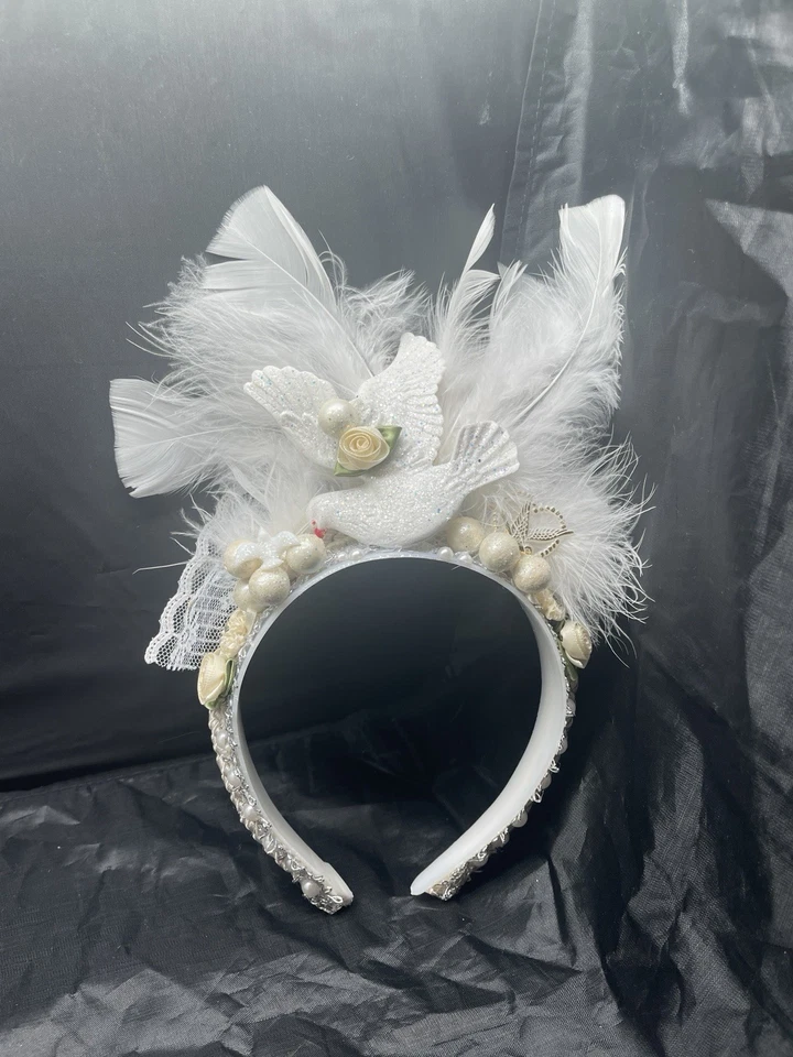 Handmade Headband Vintage Pearls Lace Wedding Bachelorette Party Bridal Party - Image 4 of 4