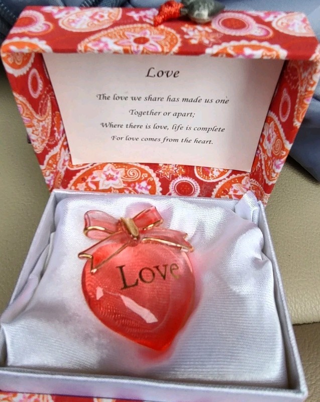 About Face Designs Messengers 'Love'  Red Glass Heart In Paisley Gift Box New