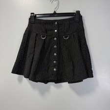 Hot Topic Pleated Mini Skirt-Snap Front-Black White Stripes-Goth Punk XS