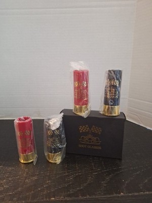 Racing 12 Gauge Shotgun Shell Shot Glasses 1.5 ozs Set Of 4 - New In Box