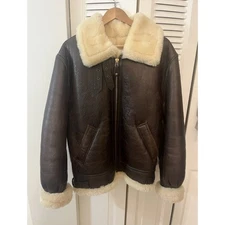 Schott B-3 Sheepskin Leather Bomber Brown Jacket Mens Shearling Aviator Coat