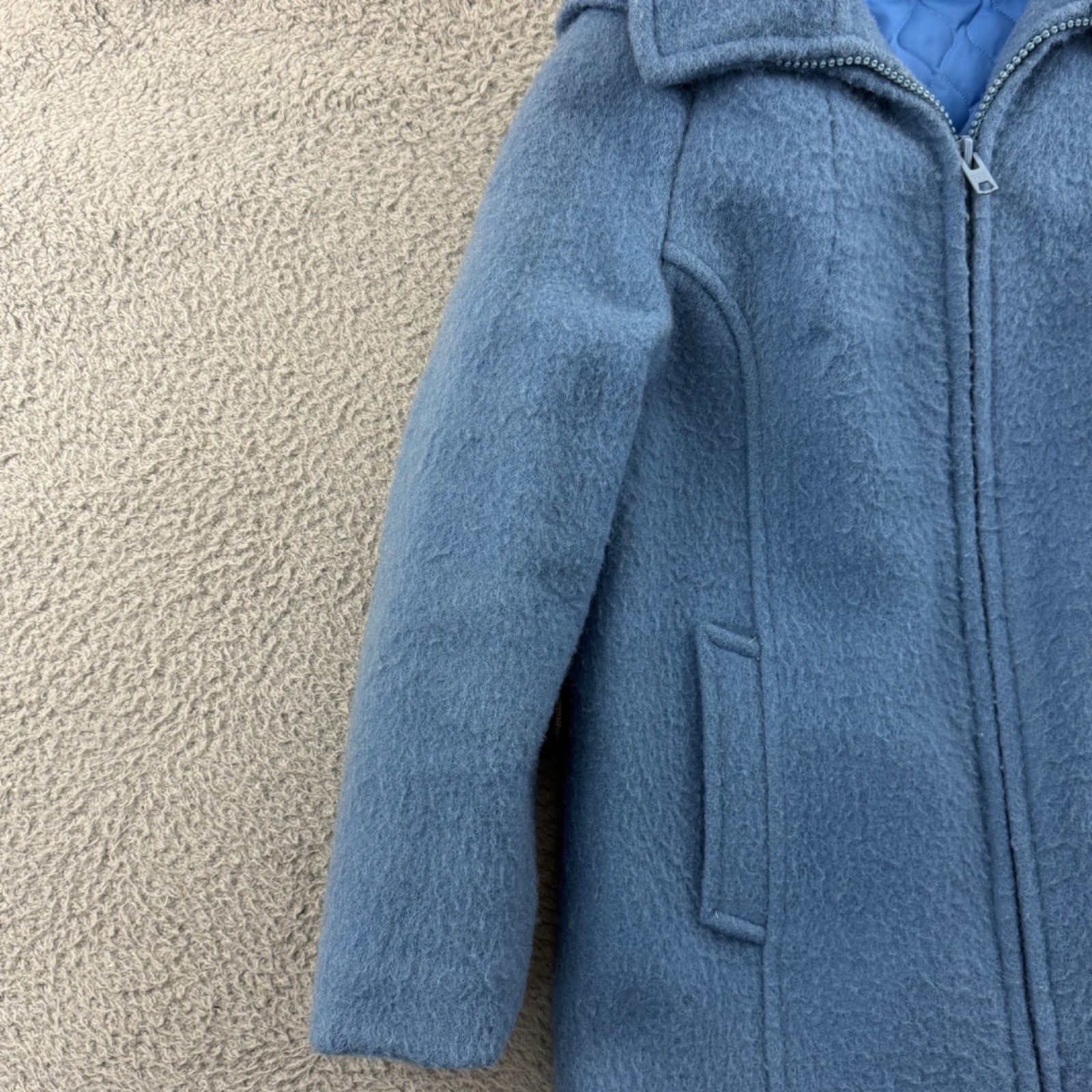 Vintage Hudson's Bay Coat Womens 10 Blue Point Blanket Wool 70s Hooded Zip Lined